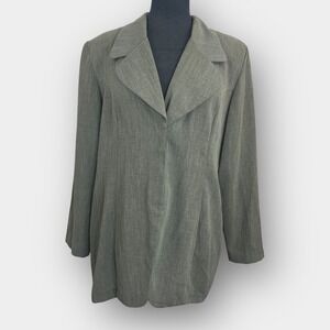 Leslie Belle Petite Women’s Longline Blazer L Green Grey Wide Lapel Made Canada